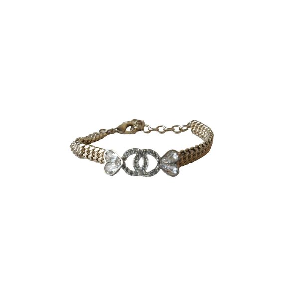 Chanel Crystal Strass CC Heart Chain Bracelet Gold - Picture 2 of 3